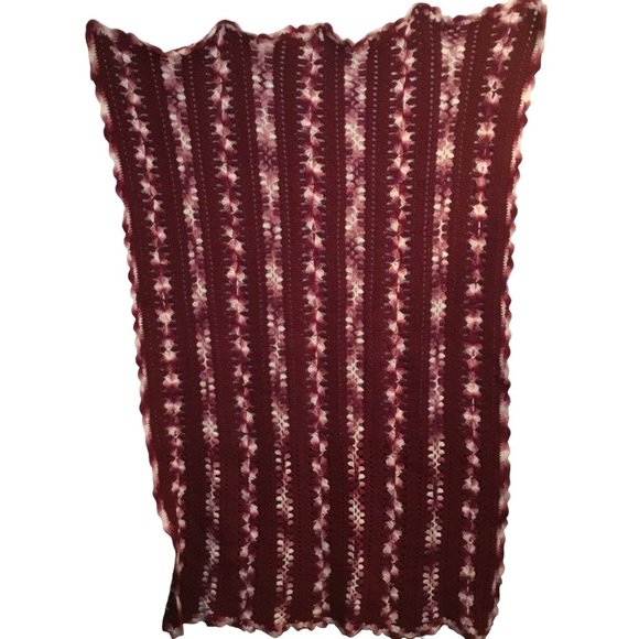 Hand-Crochet Large Burgundy Afghan Geometric Pattern 63" H x 42" L - Picture 1 of 4